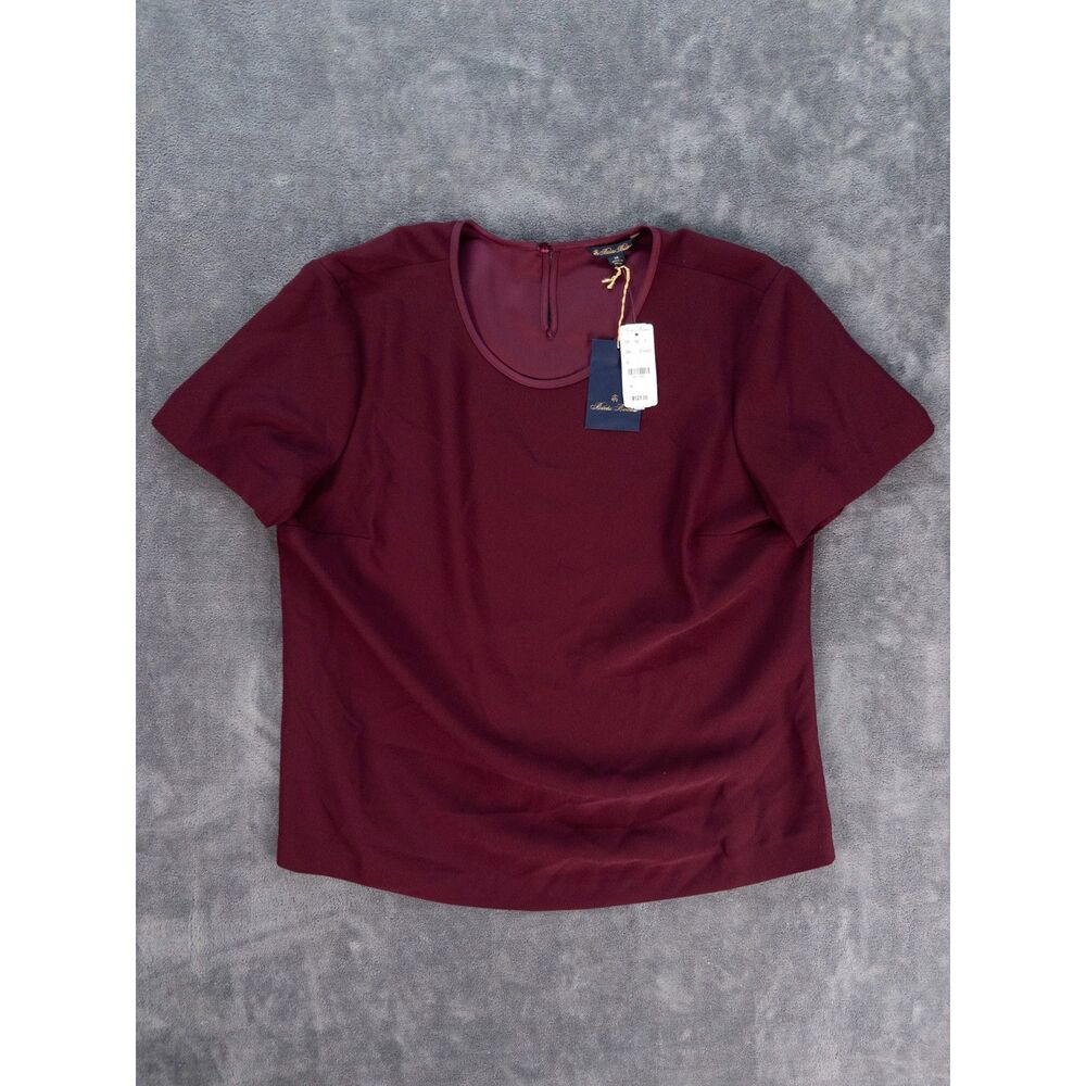 Brooks Brothers Blouse Top NWT Burgundy Womens Size 14 Short Sleeve Career Chic